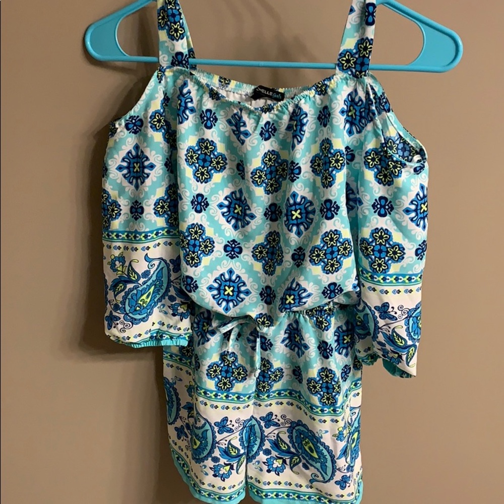Kid's Teal romper with paisley pattern